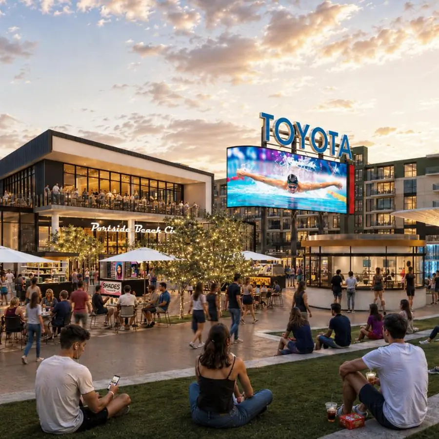 Crowd gathered on the lawn in front of the arena's big screens